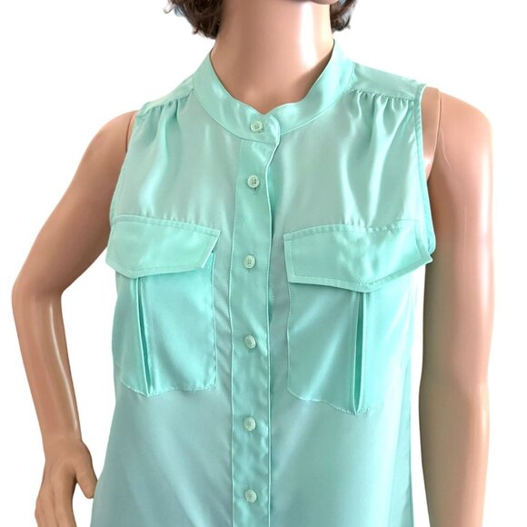 J Crew Factory Mint Green Sleeveless Shirt Blouse Size 00 Button Down Front - Picture 2 of 12